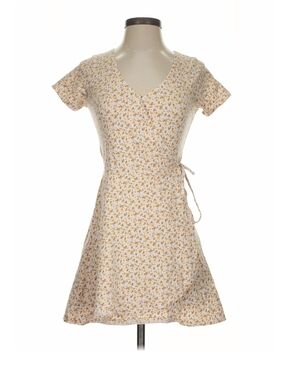 Hollister White Mini Wrap Dress with Yellow Floral Print